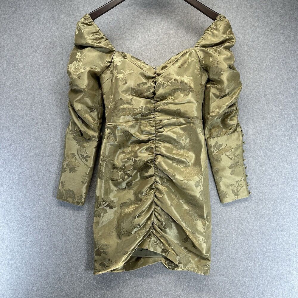 Eggie Womens Dress Size XS Short Green Ruched Front and Back Square Neck